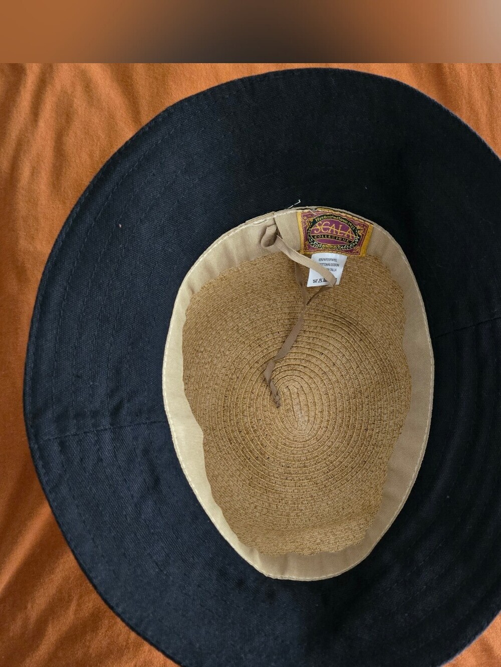 Scala Paper Straw Bucket Hat with Black Brim Beach Travel Pool Lake Market Boat - Picture 7 of 13